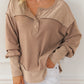 Exposed Seam Ribbed Thumbhole Sleeve Buttoned Sweatshirt