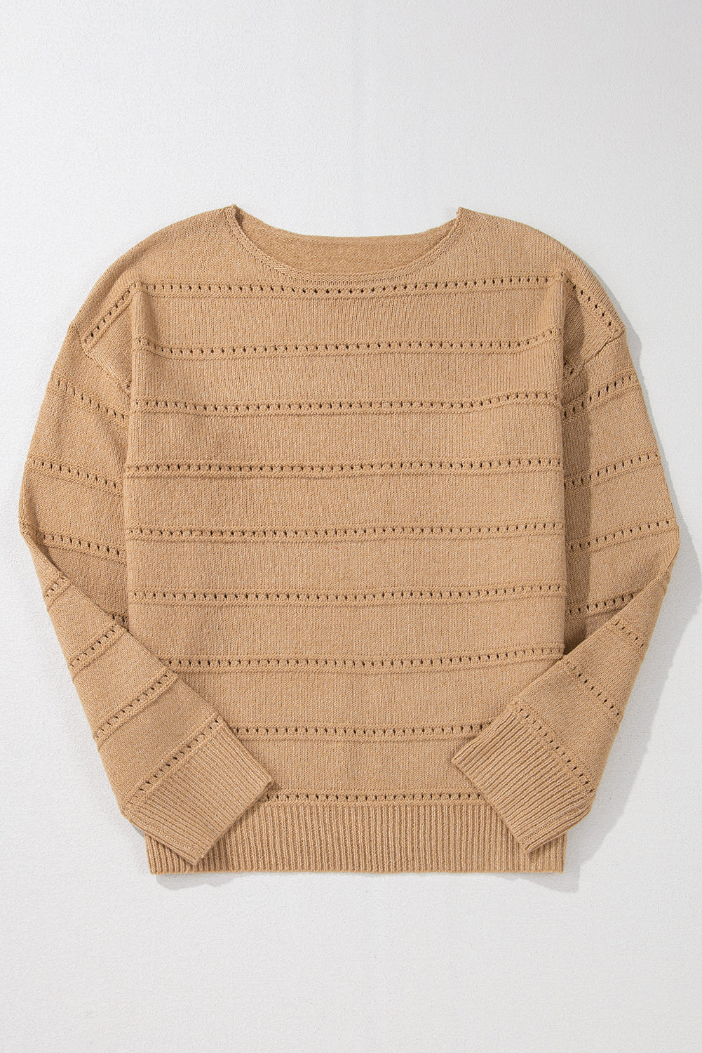 Boat Neck Drop Shoulder Pointelle Knit Sweater