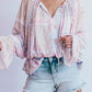 Mixed Print Split Neck Ruffle Bubble Sleeve Blouse