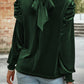 Mock Neck Puff Sleeve Velvet Blouse