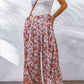Floral Print Shirred High Waist Wide Leg Pants