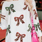 Plaid Bowknot Pattern Corded Oversized Sweatshirt