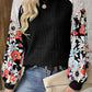 Floral Patchwork Long Sleeve Ribbed Blouse