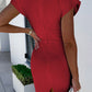 Short Sleeve Deep V-Neck Split Bodycon Dress
