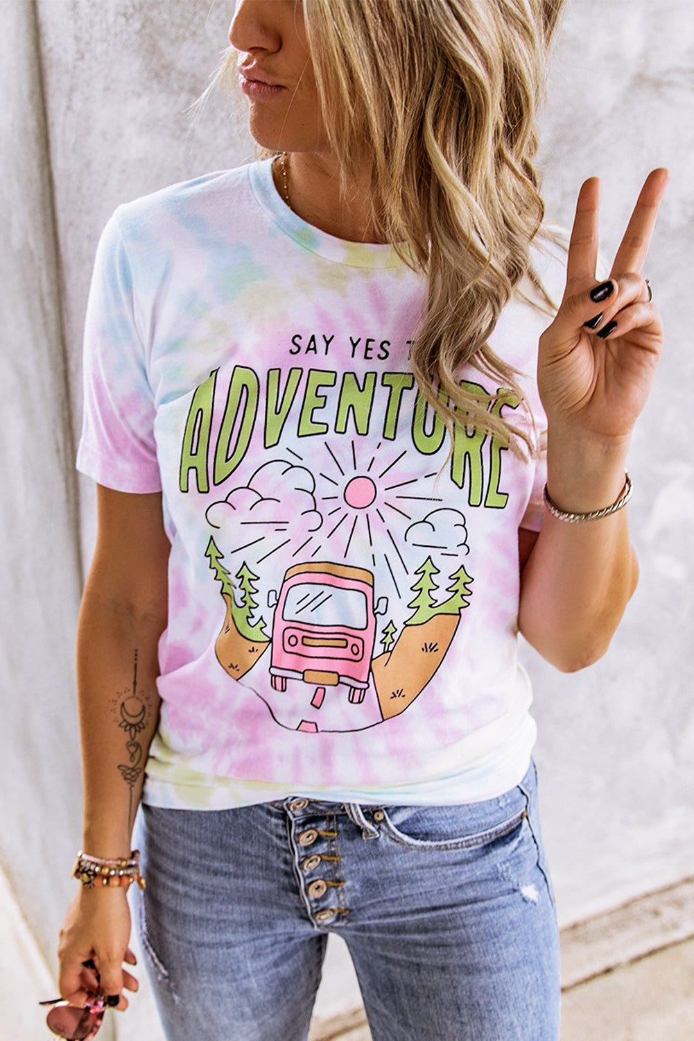 SAY YES TO ADVENTURE Tie-dye Print Tee