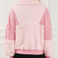 Exposed Seam Fuzzy Patchwork Zip Neck Sweatshirt