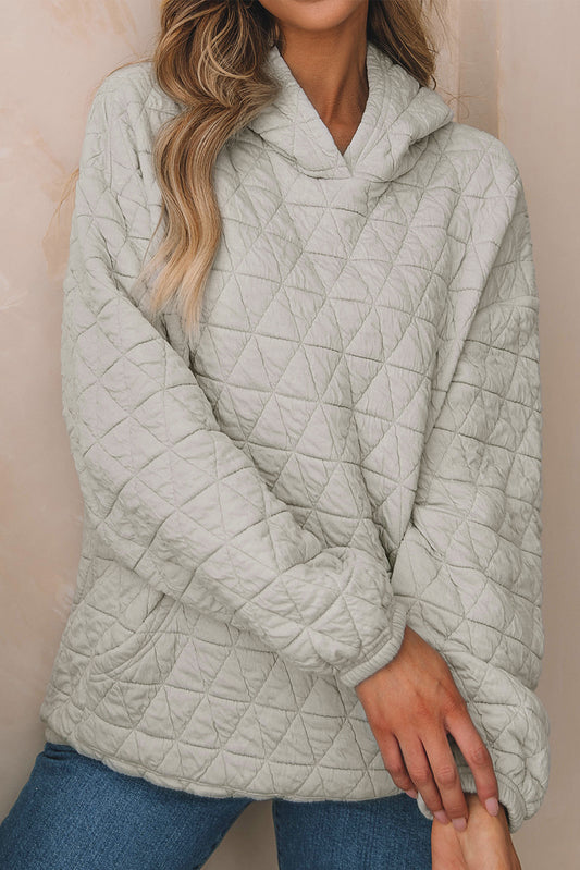 Solid Color Quilted Kangaroo Pocket Hoodie