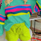 Colorful Striped Accent Long Sleeve T Shirt