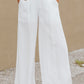 Solid Color Elastic Waist Pleated Wide Leg Pants