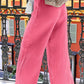 Textured Wide Leg Drawstring High Waist Pants