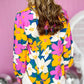 Magenta Gold Floral V Neck Lantern Sleeve Blouse
