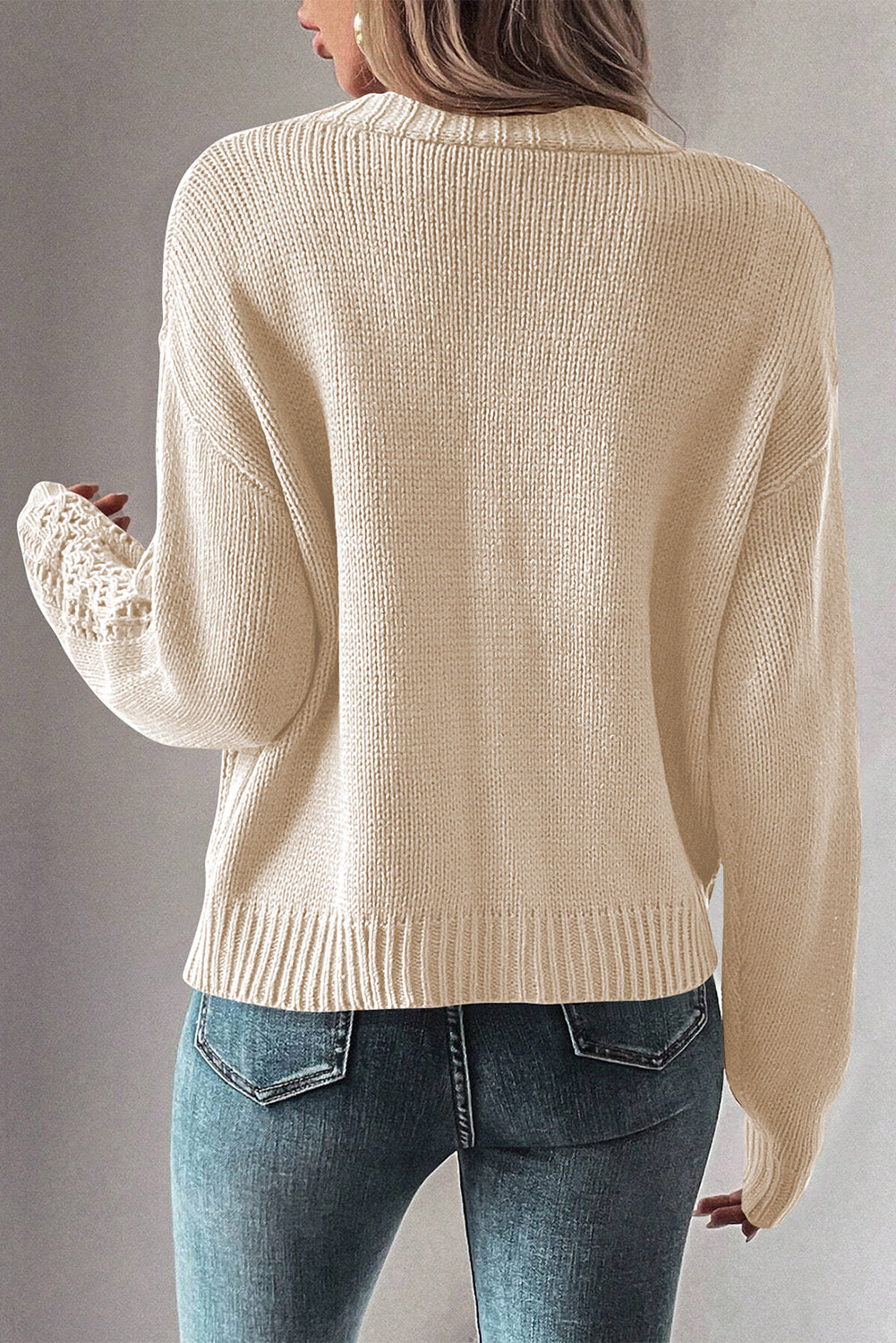 Open Knit Drop Shoulder Sweater Cardigan