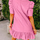 Short Sleeve V Neck Ruffled Hem Mini Dress