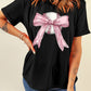 Baseball Bow Knot Print Round Neck T Shirt