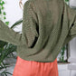 Open Knit Buttoned Neck Split Sleeve Sweater