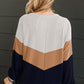 Color Block Corded Texture Long Sleeve Top