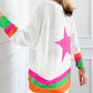 Star Pattern Colorblock Striped Edge Drop Shoulder Sweater