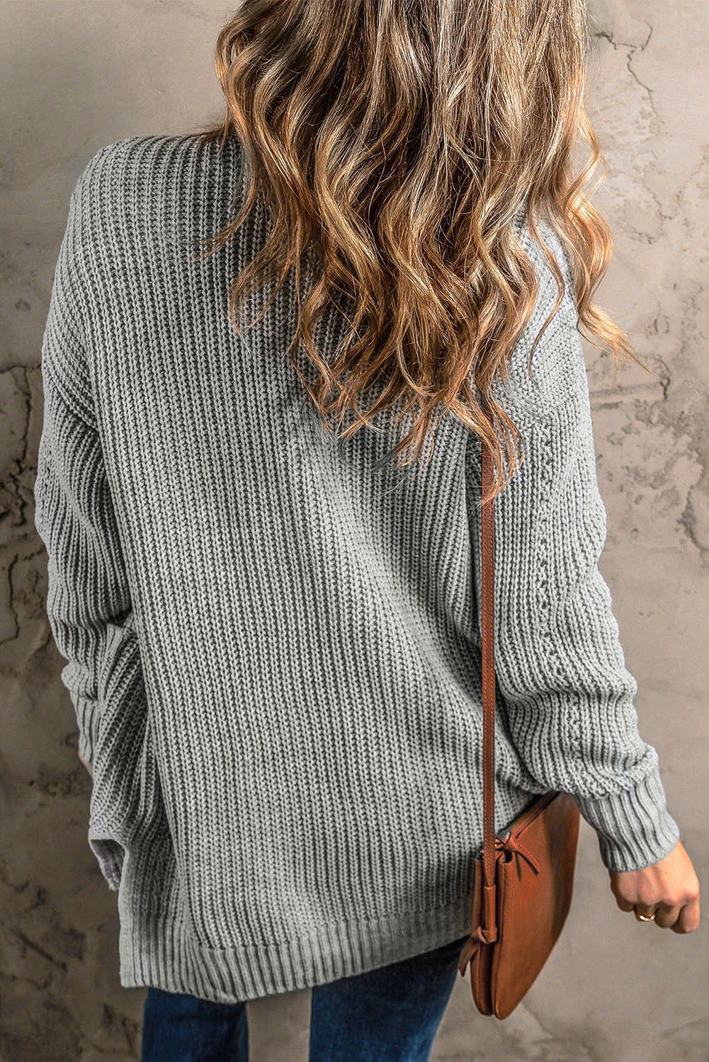 Solid Color Textured Knit Pocket Open Front Cardigan