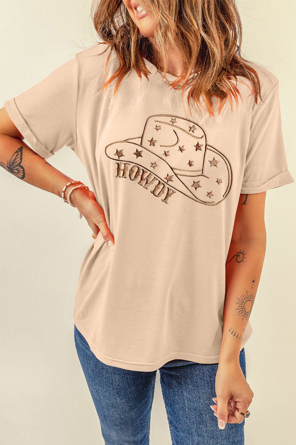 HOWDY Cowboy Hat Embroidered Graphic Tee