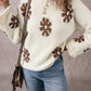 Colorblock Floral Pattern Round Neck Sweater