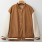 Corduroy Fleece Patchwork Buttoned Bomber Jacket