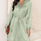 Lace Trim V Neck Tie Waist Long Sleeve Dress