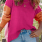 Three Tone Contrast Round Neck Loose Sweater