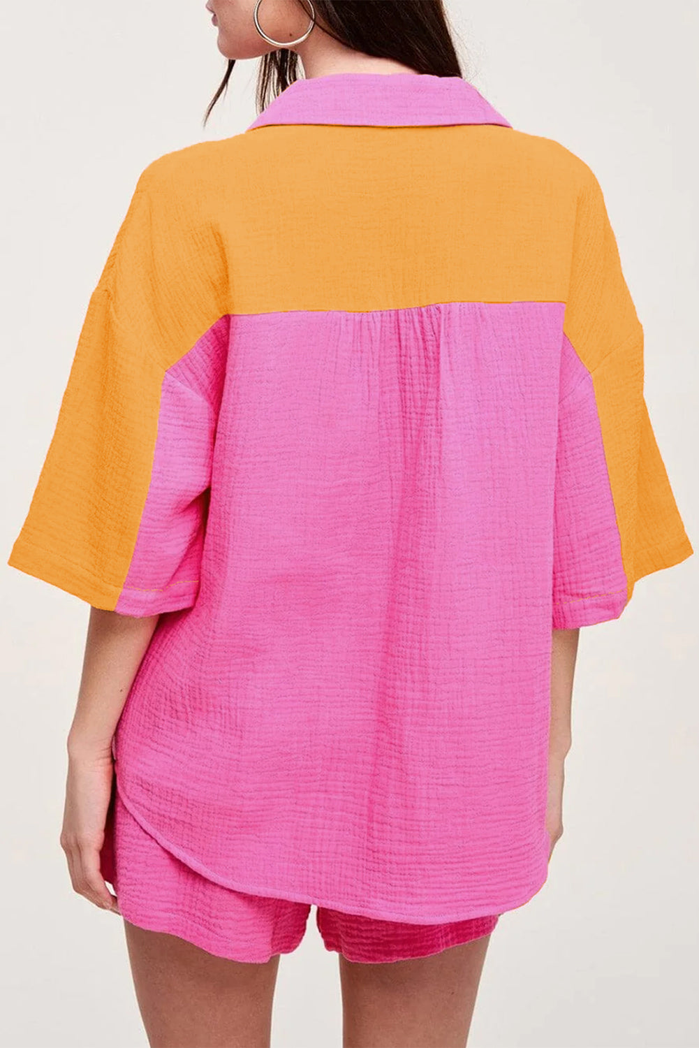 Plus Size Textured Color Block Shirt and Shorts Set