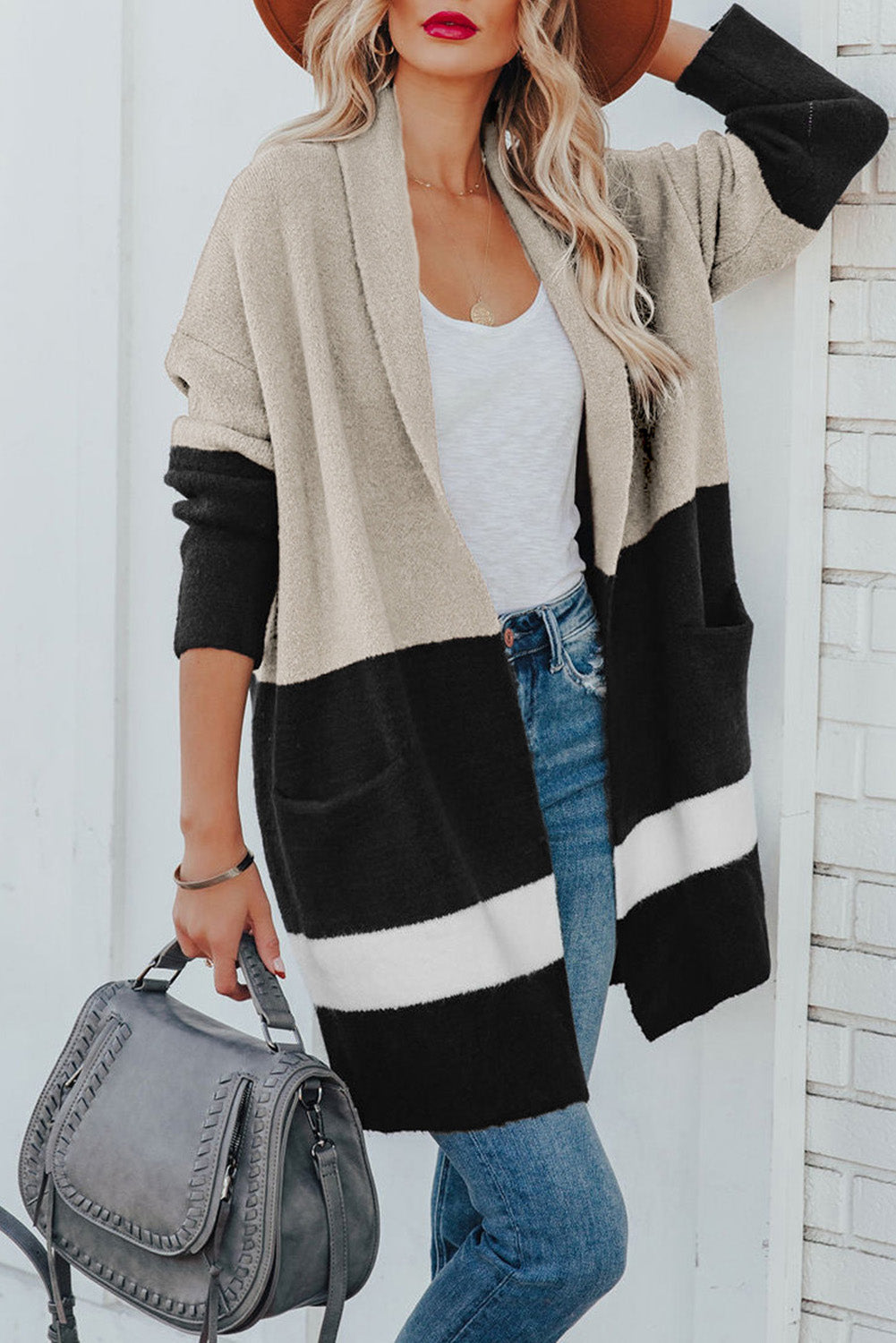 Gingerbread Latte Colorblock Pocketed Cardigan