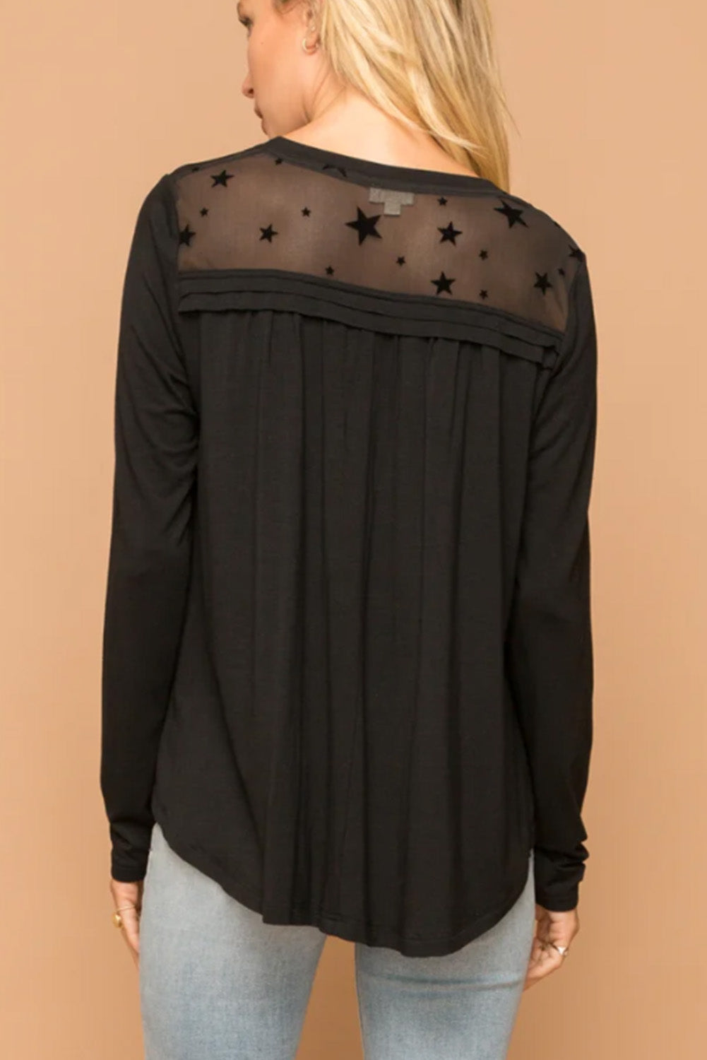 Star Mesh Yoke Draped Detail Blouse