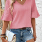 Ruffled Half Sleeve V Neck Textured Top