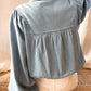 V-shape Stitching Puff Sleeve Denim Shirt