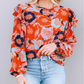 Floral Print Ruffle Puff Sleeve Blouse