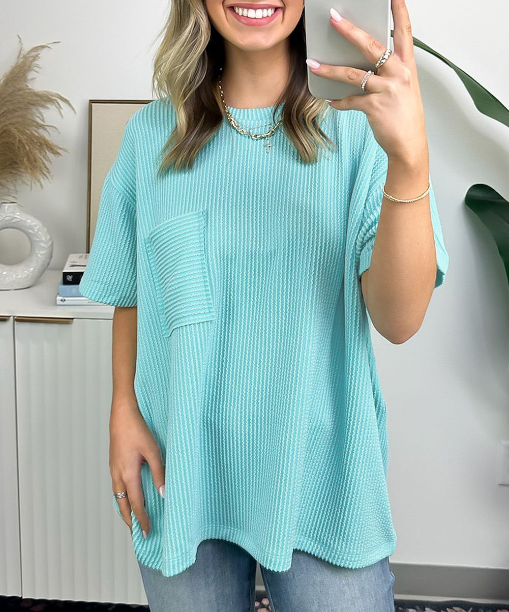 Corded Knit Pocketed Loose Fit T Shirt