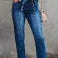 Seamed Stitching High Waist Knot Skinny Jeans