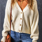 Plain Knitted Buttoned V Neck Cardigan