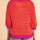 Stripe 3/4 Puff Sleeve Drop Shoulder Sweater