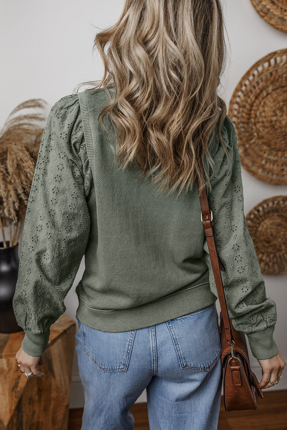 Textured Patchwork Round Neck Sweatshirt