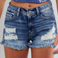 Frayed Hem High Waist Denim Shorts