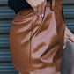 Faux Leather Pleated Casual Shorts
