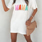 White MAMA Letter Print Round Neck Short Sleeve T Shirt