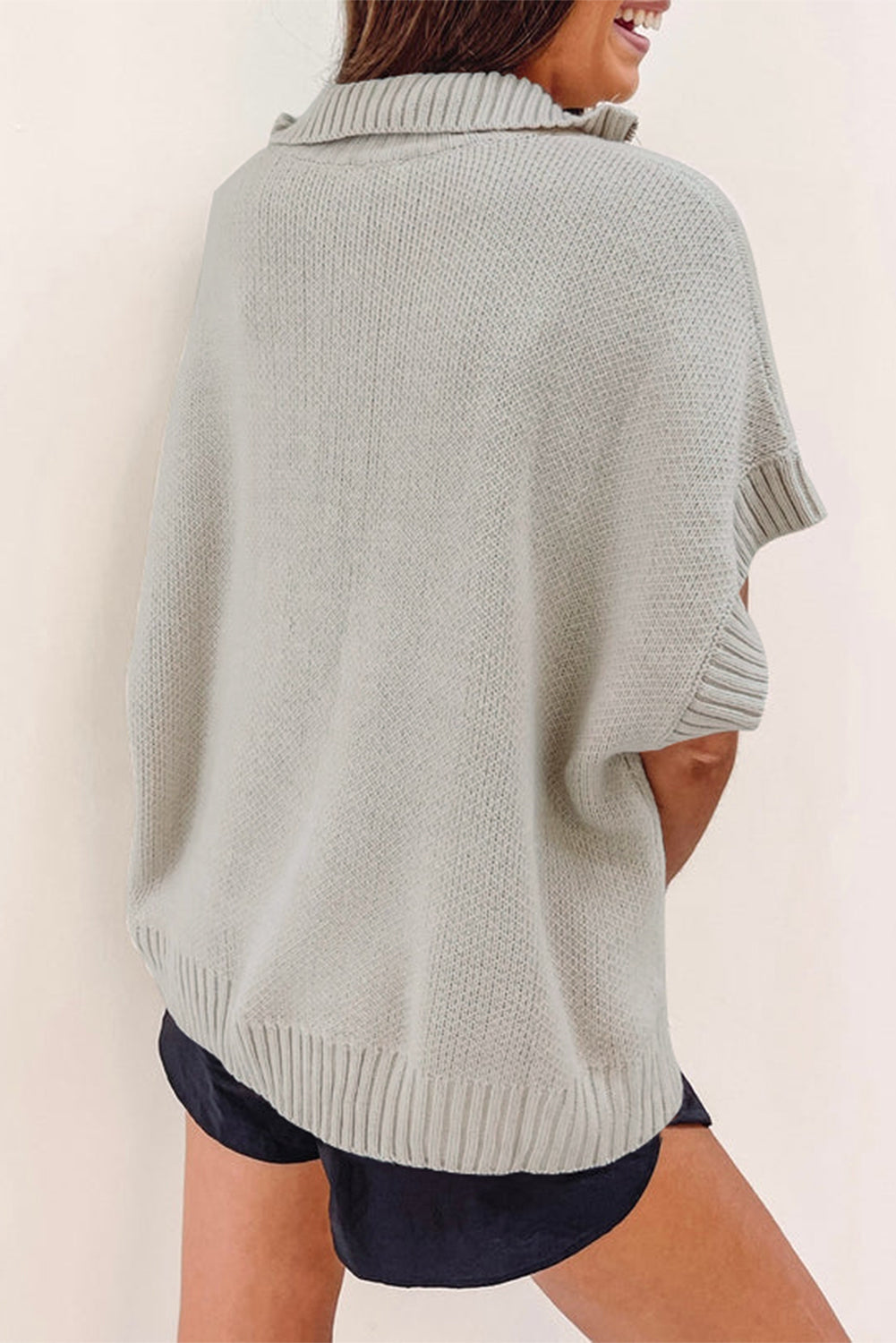 Quarter Zip Short Batwing Sleeve Sweater