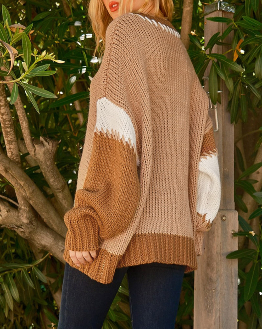 Color Block Contrast Stitch Oversized Sweater