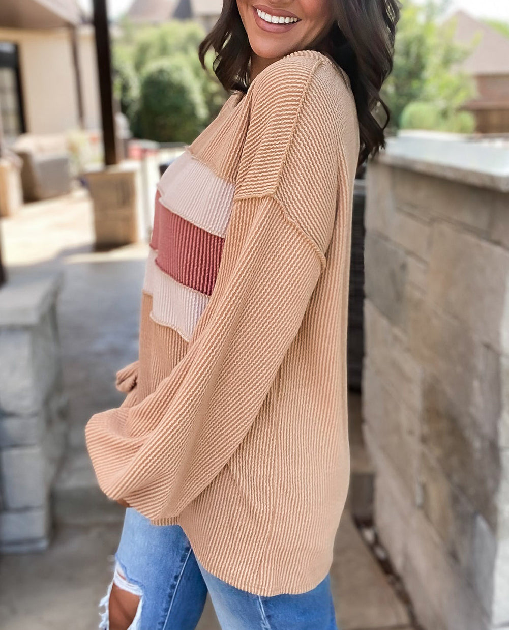 Colorblock Rib Corded Sweatshirt
