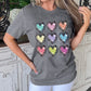 Colorful Heart Shaped Print Crew Neck Casual Tee