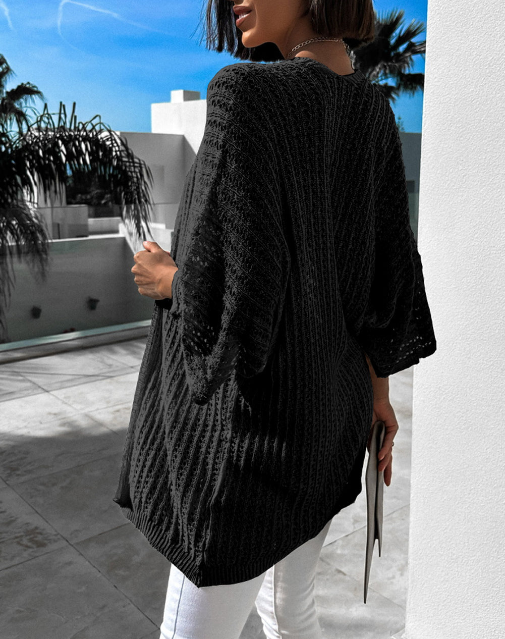 Hollow-out Knit Kimono Lightweight Cardigan