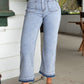 Acid Wash Contrast Edge Pocketed Cropped Jeans