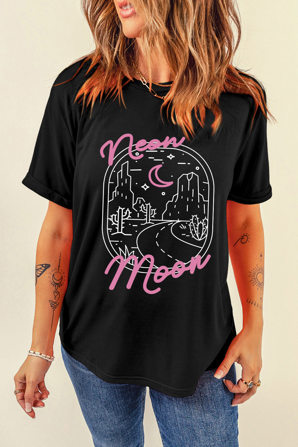 neon moon Letter Graphic Short Sleeve Top