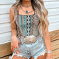 Western Geo Printed Square Neck Tank Top