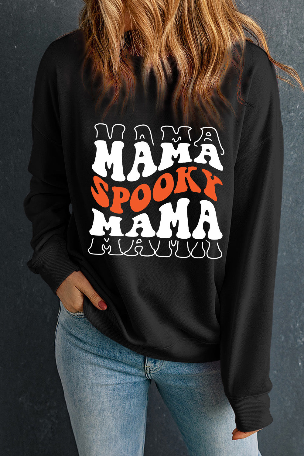 Spooky Mama Letter Graphic Halloween Sweatshirt